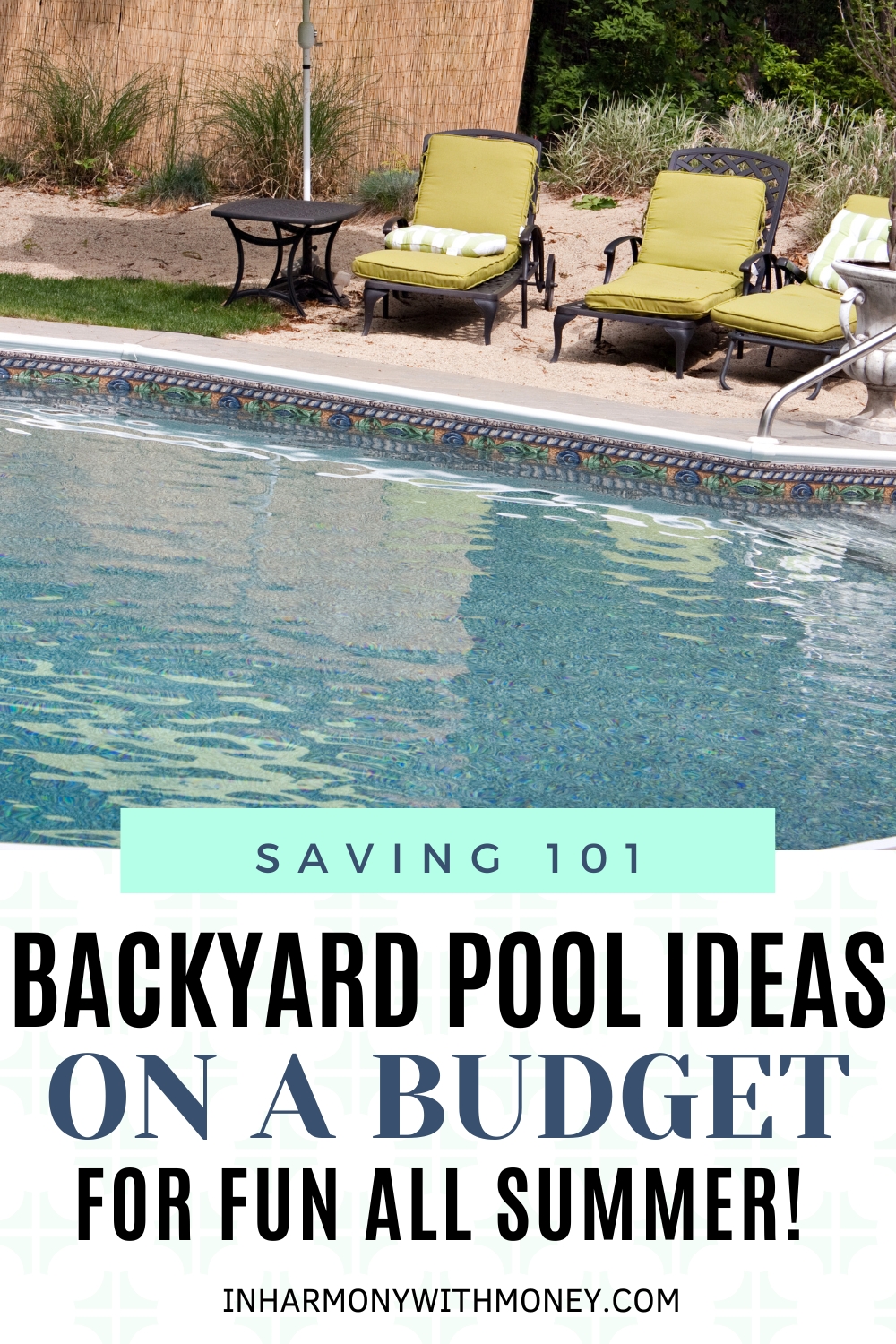 in-ground swimming pool with text backyard pool ideas on a budget